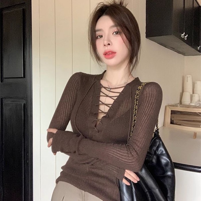 Áo len dài tay cổ chữ V quyến rũ của hot girl mùa xuân dành cho nữ