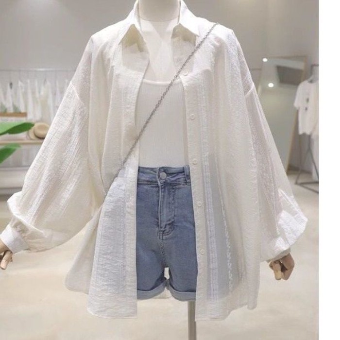 Áo sơ mi chống nắng họa tiết cotton Dopamine Áo sơ mi nữ dáng rộng dài tay chống nắng hàng đầu