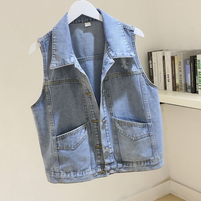 màu xanh gừng nhạt dành cho nữ mới phong cách Hàn Quốc đa năng áo vest không tay vest ngắn áo gh