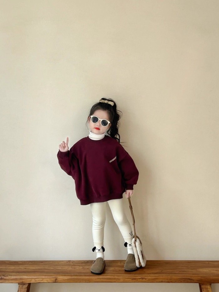 Phong Cách Hàn Quốc Nữ Nhung Áo Len Thu Đông Chữ Mới Trẻ Em Dày Cổ Tròn Cho Bé Mùa Đông Áo Ch