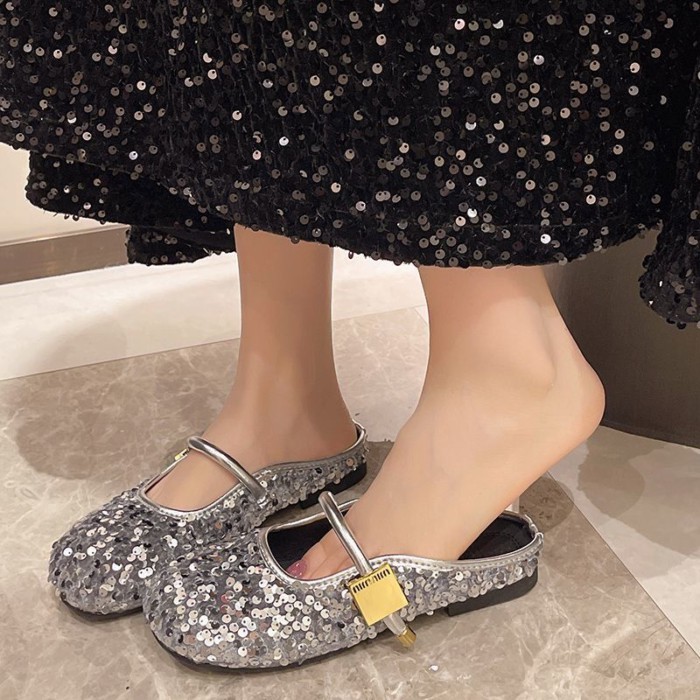 Dép nửa mũi có đính sequin để mặc bên ngoài dành cho bé gái và nàng tiên kèm váy dành cho nam lười