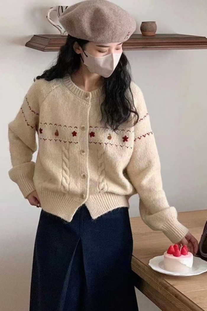 Áo khoác cardigan dệt kim mùa xuân và mùa thu Pháp nhỏ Giáng sinh hàng đầu Áo khoác Jacquard Áo len