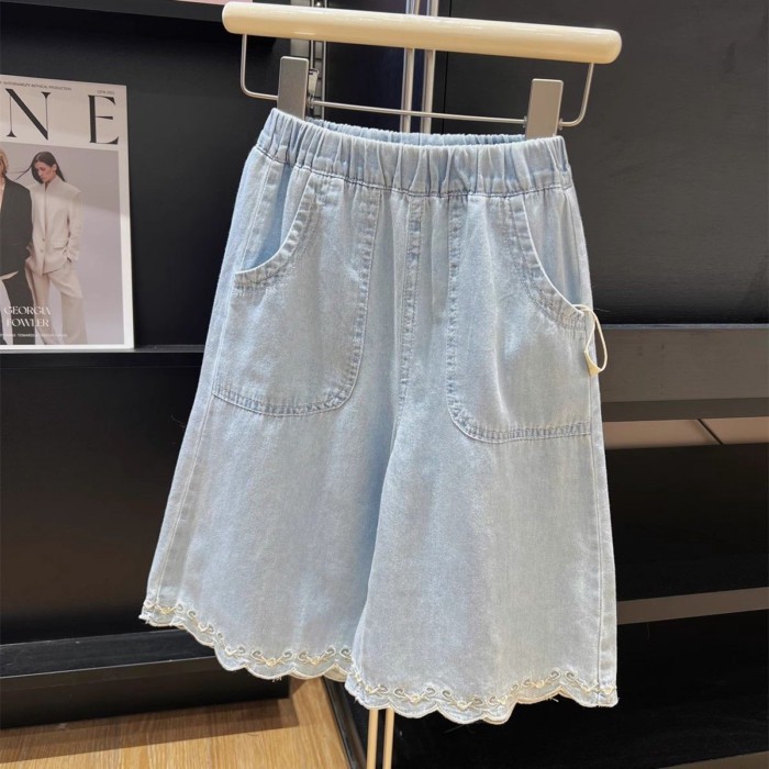 Quần Denim Chín Điểm Thời Trang Và Đa Năng Cho Nữ Mùa Hè Mới Phong Cách Hàn Quốc Ren Bé Viền