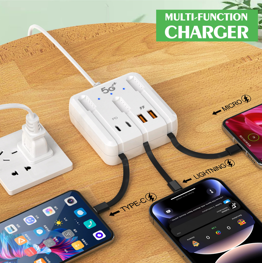 Dải nguồn đa chức năng 66W Bộ sạc USB Type C Sạc nhanh 4 cổng 2PD + 2USB Bộ sạc máy tính để bàn cho điện thoại