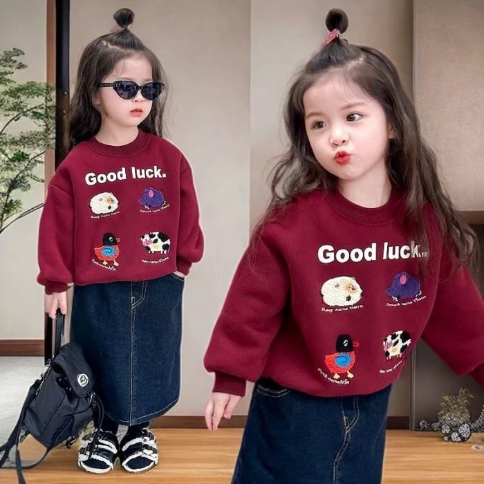 Áo nỉ thời trang mùa xuân cho bé gái, áo đỏ ankara mới cho trẻ em, áo nỉ thời trang xuân thu phong
