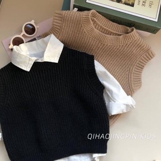 Áo vest trẻ em áo thun màu trơn áo vest dệt kim không tay