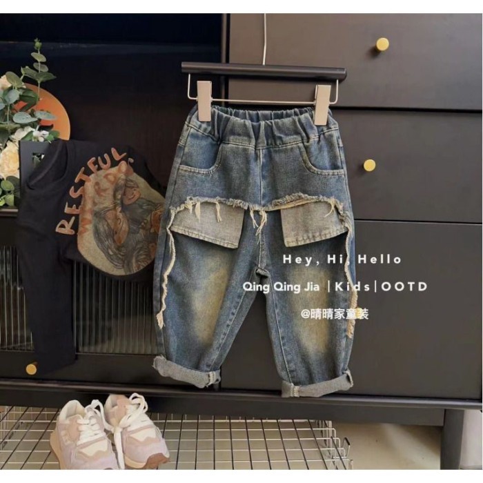 Quần jean trẻ em, quần retro xuân thu, quần ống rộng cho bé trai và bé gái, quần ống đứng đẹp