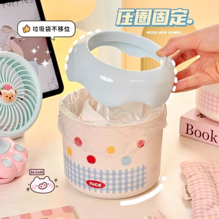 Thùng rác để bàn có thể dễ thương Thùng lưu trữ không nắp đậy Kem cối xay gió Mini Giỏ giấy thải nhỏ