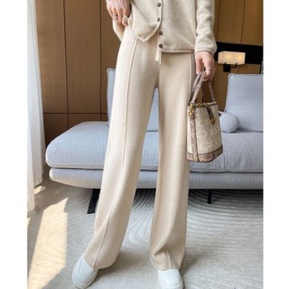 Quần ống rộng dệt kim cao cấp, phong cách mới hot mùa thu đông quần dài xếp nếp dày dặn