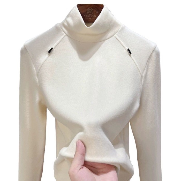 Áo sơ mi nhung Đức hai mặt cổ cao dành cho nữ mùa thu đông, cộng với áo dài tay slim fit bằng