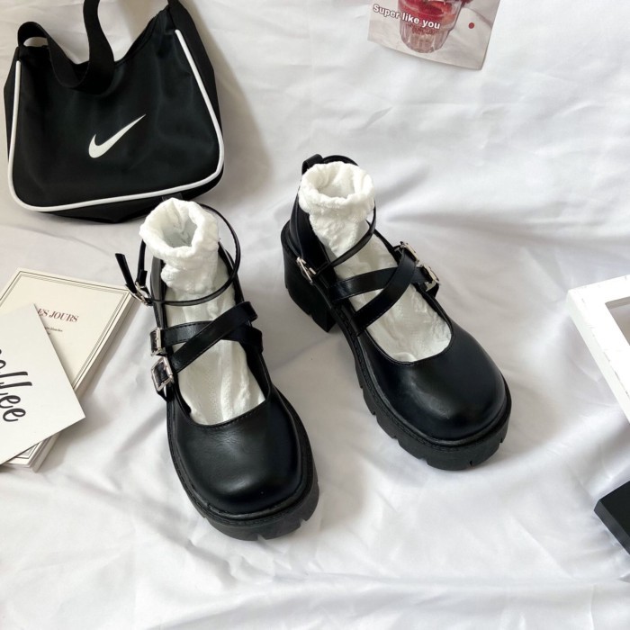 Giày đế dày muffin mary jane lolita giày da nhỏ nữ jk giày tăng chiều cao đại học