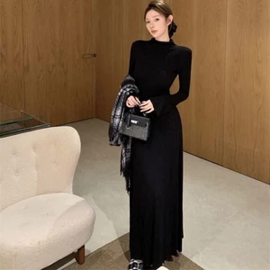 Đầm Kaki Hepburn Tay Kèn Nữ Váy Dệt Kim Giảm Béo Eo