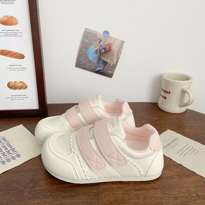 Giày Velcro trắng dành cho nữ sinh viên phối váy, giày thể thao, giày bệt rèn luyện đạo đức, giày t