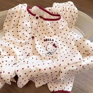 Bộ đồ ngủ bé gái dài tay quần dài ngọt ngào dễ thương siêu mềm cardigan trẻ em vừa và lớn Clo