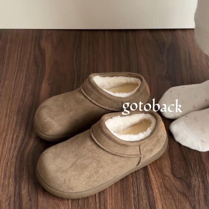 Giày Birkenstock khoai tây nhỏ phong cách cổ điển dành cho nữ, giày bốt đi tuyết dày nhung, giày co