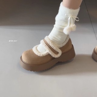 Phong Cách Nhật Bản Ngón Tròn Tất Cả Trận Đấu Velcro Lông Cừu Cho Nữ 2025 Phong Cách Mới Mùa Đông Nền Tảng Đế Thoải Mái Mary Jane Giày