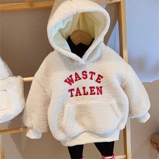 Bé trai và bé gái len cừu áo đáy áo sơ mi trẻ em hoodie thời trang nhung dày hàng đầu