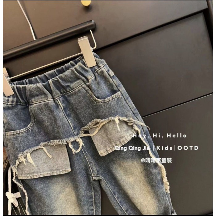 Quần jean trẻ em, quần retro xuân thu, quần ống rộng cho bé trai và bé gái, quần ống đứng đẹp