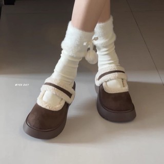 Phong Cách Nhật Bản Ngón Tròn Tất Cả Trận Đấu Velcro Lông Cừu Cho Nữ 2025 Phong Cách Mới Mùa Đông Nền Tảng Đế Thoải Mái Mary Jane Giày