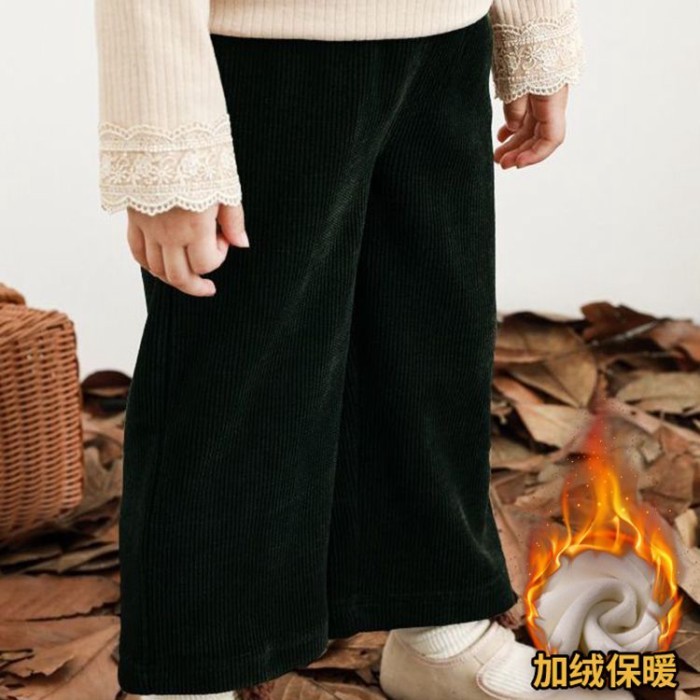 Quần áo trẻ em phong cách Hàn Quốc ống rộng vải to sợi đa năng cộng với quần nhung bé gái quầ