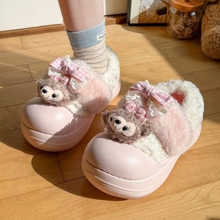 Dễ Thương Mềm Mại Dễ Thương Hoạt Hình Giày Cotton Gót Nữ Bên Ngoài Mặc Đế Dày Chống Trơn Trượt Ấm Lông Bông Dép Mùa Đông
