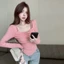 Áo đáy quần cho bé gái cô gái ngọt ngào xoắn xoắn giả cổ vuông hai mảnh áo thun dài tay không đều