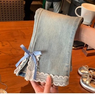 Quần jean ống loe thắt nơ cho bé gái và quần denim mềm mại cho bé, thời trang và ngọt ngào