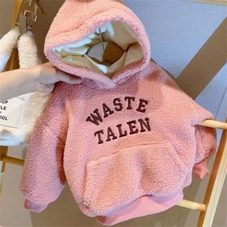 Bé trai và bé gái len cừu áo đáy áo sơ mi trẻ em hoodie thời trang nhung dày hàng đầu