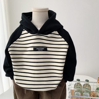 Áo nỉ có mũ cho bé trai, áo sọc thường ngày sành điệu, áo hoodie chui đầu raglan cho trẻ em
