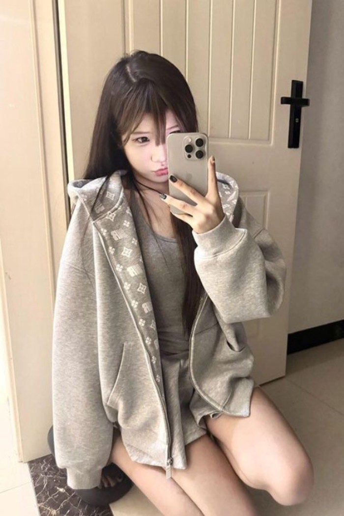 Áo khoác cardigan có mũ trùm đầu in hình ngoài trời cho nữ mùa thu hợp thời trang thương hiệu cặp đ