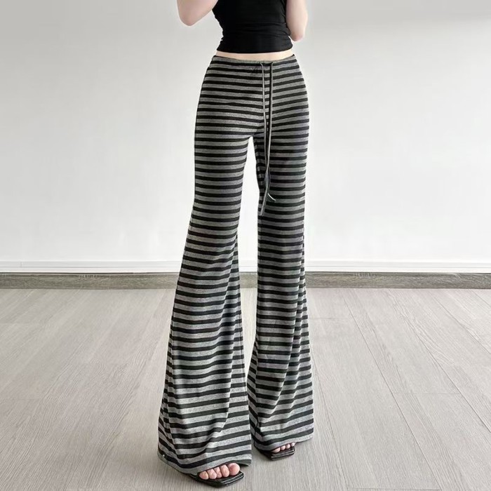 Thường ngày Màu tương phản Sọc Quần âu nhẹ nhàng Mùa hè và Mùa thu Dây rút Giảm béo Thể thao Quần t