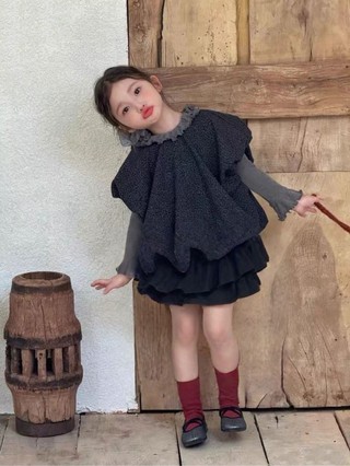 váy bé gái váy nhung kẻ phong cách mới váy bé gái thu đông váy ngắn trẻ em để tránh lộ hàng