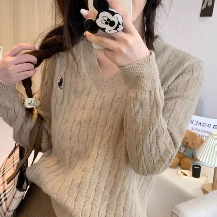 Áo len dệt kim xoắn xoắn hàng đầu mùa thu giảm béo áo len chui đầu mỏng áo len dài tay cổ chữ V
