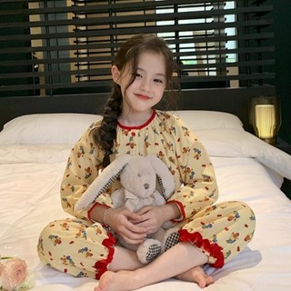 Bé gái phong cách mục vụ ở nhà Bộ quần áo mùa xuân và mùa thu quần dài tay mới trẻ em bé bé g