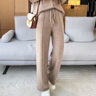 Quần ống rộng dệt kim cao cấp, phong cách mới hot mùa thu đông quần dài xếp nếp dày dặn