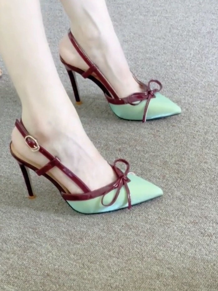 Giày sandal thắt nơ thẳng cho nữ có gót nhọn và váy, giày cao gót tuyệt đẹp