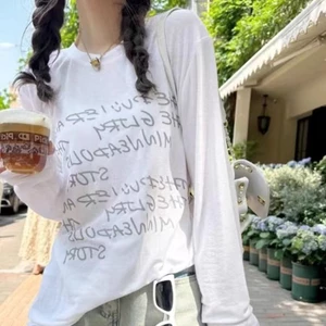 Áo thun dài tay in chữ mùa thu áo sơ mi đáy rộng