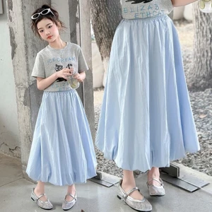 bé gái mùa hè váy nụ váy cạp cao thông thường dành cho trẻ em váy dài vừa phong cách phương tây
