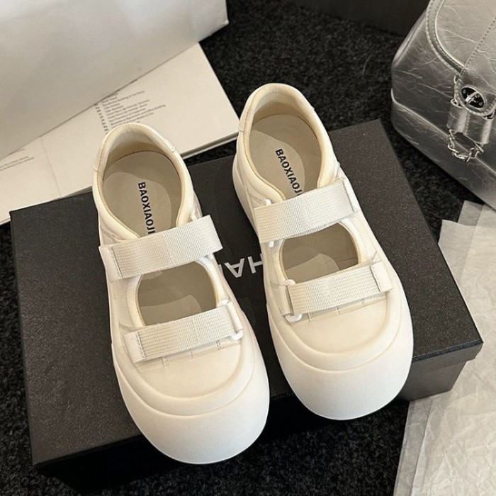 Beibei Giày Thể Thao Đế Dày Giày Sandal Velcro Rỗng Thoáng Khí Giày Trắng Cho Nữ