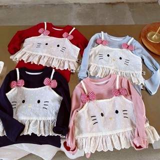 Sơ mi đáy ngọt ngào, áo kiểu baby, áo thun dài tay phối ren nơ phong cách hàn quốc cho bé gái