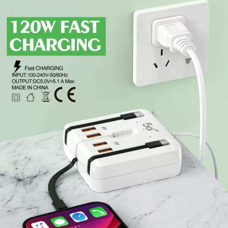 Dải nguồn đa chức năng 66W Bộ sạc USB Type C Sạc nhanh 4 cổng 2PD + 2USB Bộ sạc máy tính để bàn cho điện thoại