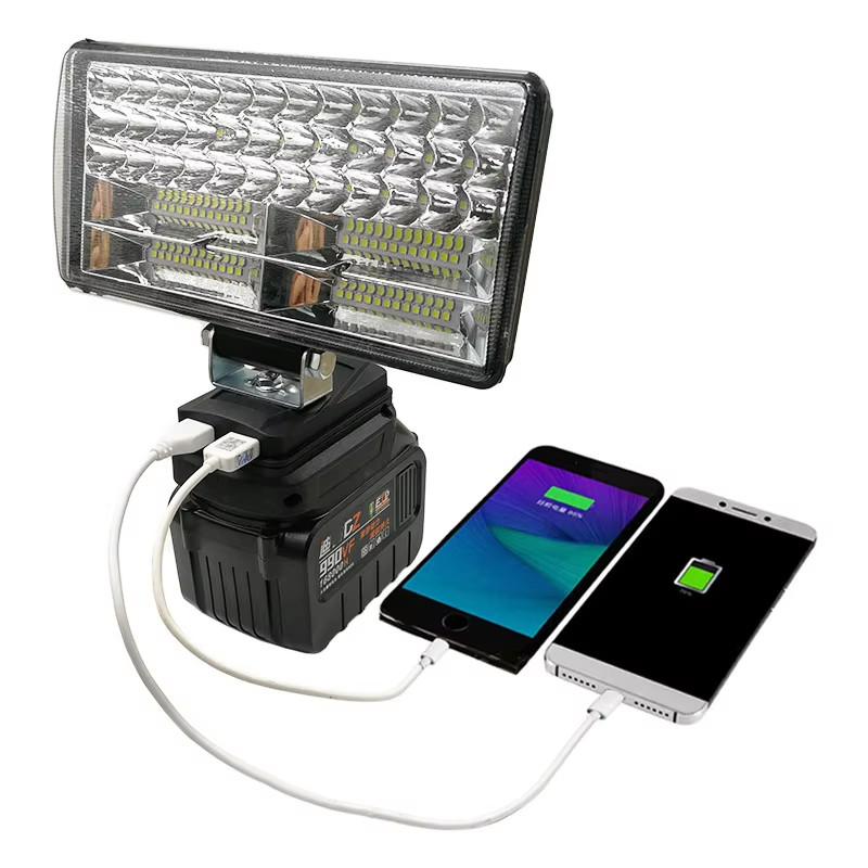 Đèn LED làm việc đa chức năng 840W 21V với cổng USB kép Sạc điện thoại Pin Li-ion Đèn pha không dây Đèn pha khẩn cấp cho ngoài trời trong nhà