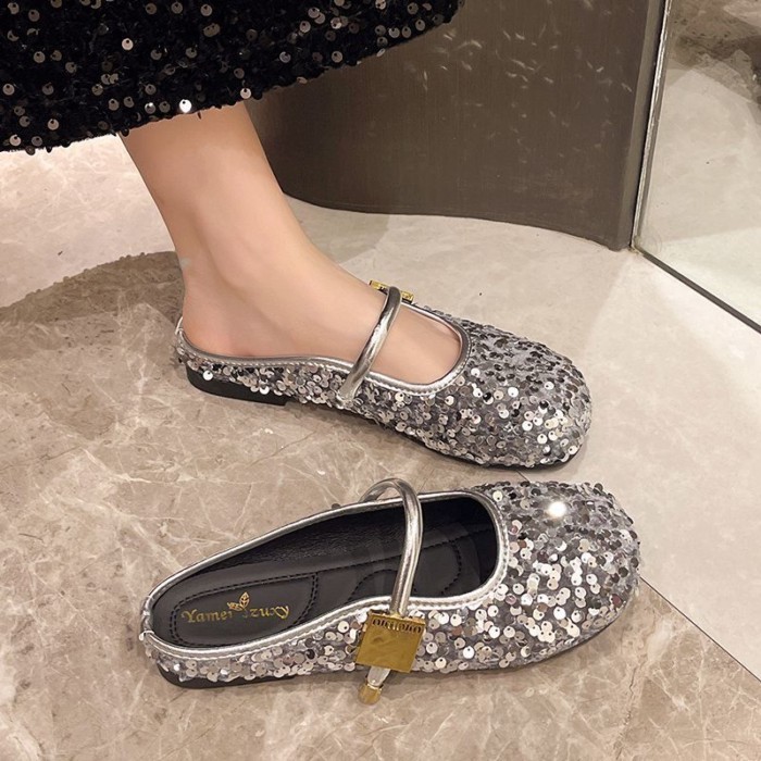 Dép nửa mũi có đính sequin để mặc bên ngoài dành cho bé gái và nàng tiên kèm váy dành cho nam lười