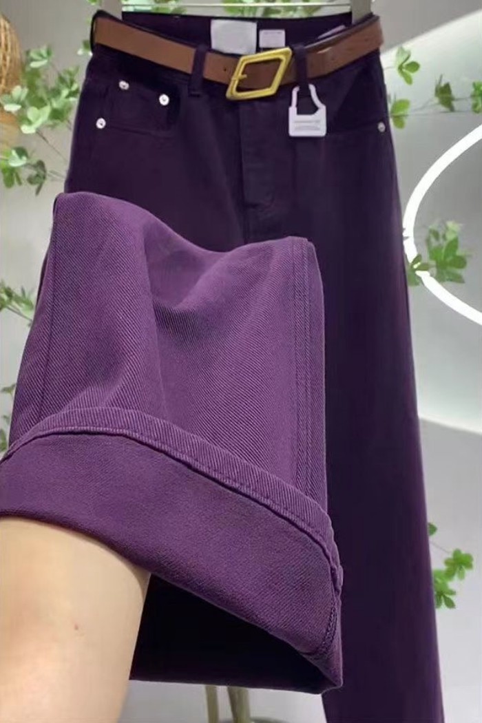 Kích Thước Lớn Phong Cách Hàn Quốc Cao Cấp Thường Ngày Nho Tím Quần Jean Nữ Xuân Thu Mới Ống