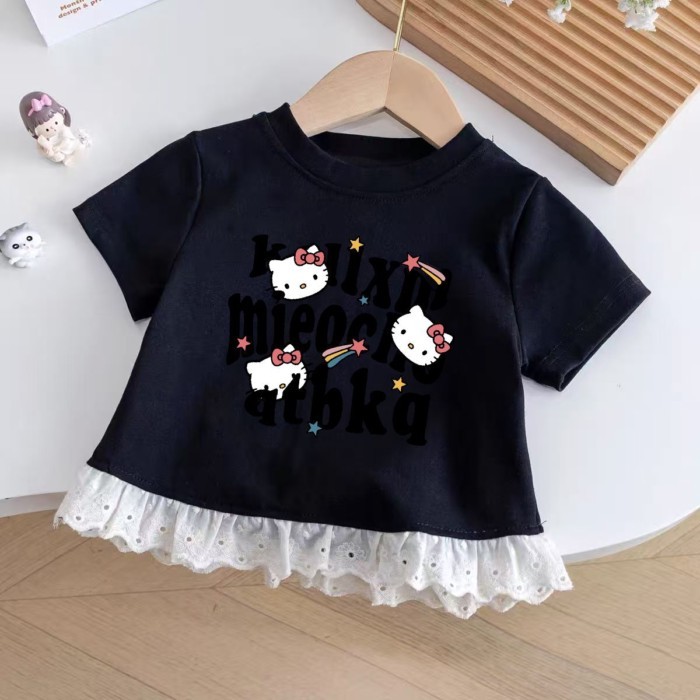 mùa hè trẻ em áo thun ngắn tay hoạt hình phong cách mới dành cho bé gái in phong cách nước ngoài