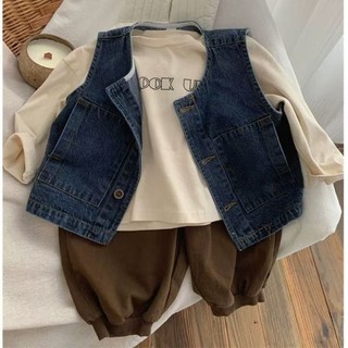Quần áo trẻ em phiên bản Hàn Quốc, phong cách mới xuân thu, bé trai và bé gái, áo vest denim