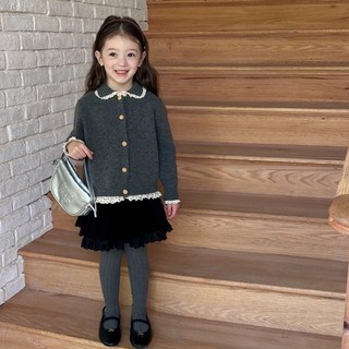 Áo len cardigan bé gái dệt kim áo khoác ren khâu ngọt ngào