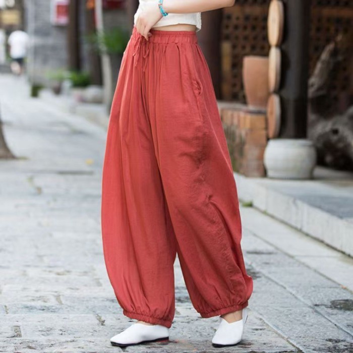 Quần áo nữ chống rò rỉ dáng rộng giản dị Zen cotton và vải lanh yoga Bloomers quần mỏng quần