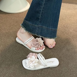 Giày sandal và dép đi trong nhà kiểu Pháp lười biếng kiểu hoa mùa hè dành cho nữ mùa hè phong