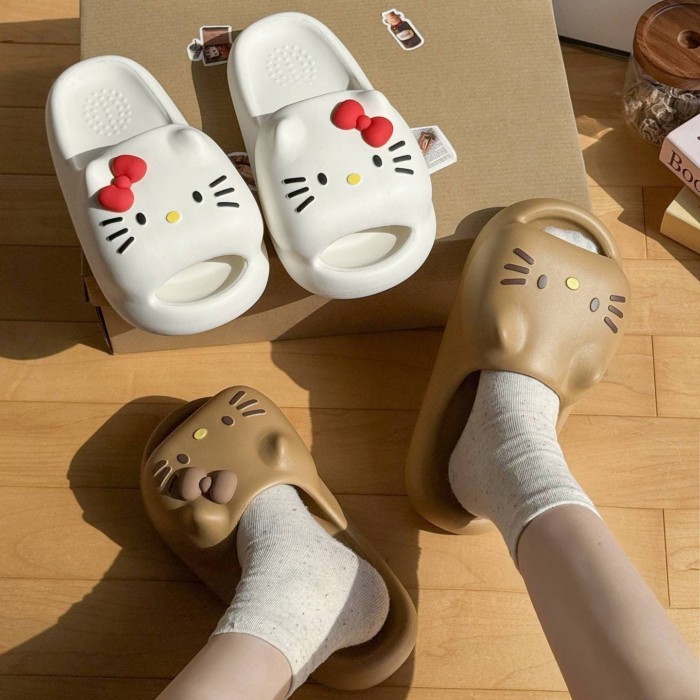 Dép mèo kitty ở nhà cho nữ sinh, dép đế mềm có cảm giác phân, dép mèo mùa hè cho nữ, mặc ngoài chốn